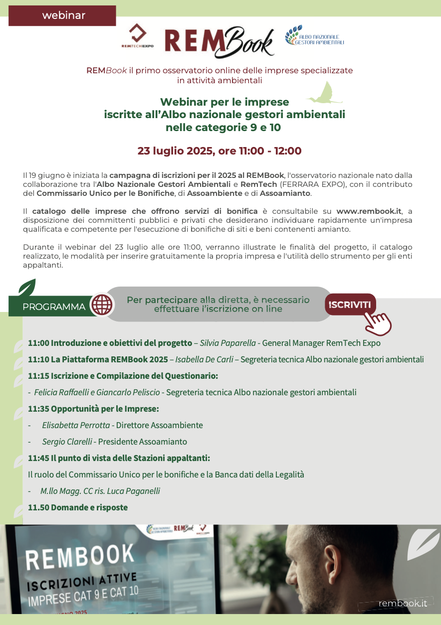 REMBook: webinar per le imprese iscritte nelle categorie 9 e 10